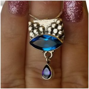 Genuine 5ct Blue Topaz and Amethyst Pendant